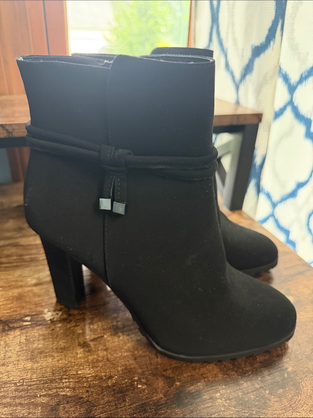 Impo Black Suede-Look Ankle Booties with Wrap Detail